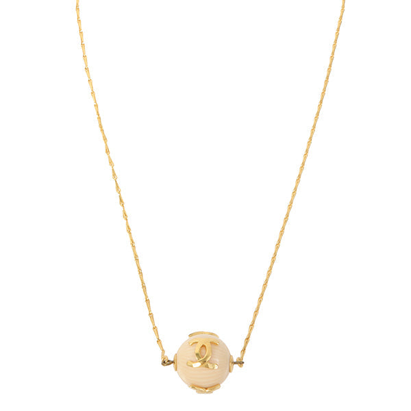 Chanel Marble Ball Cc Mark Plate Necklace Cream
