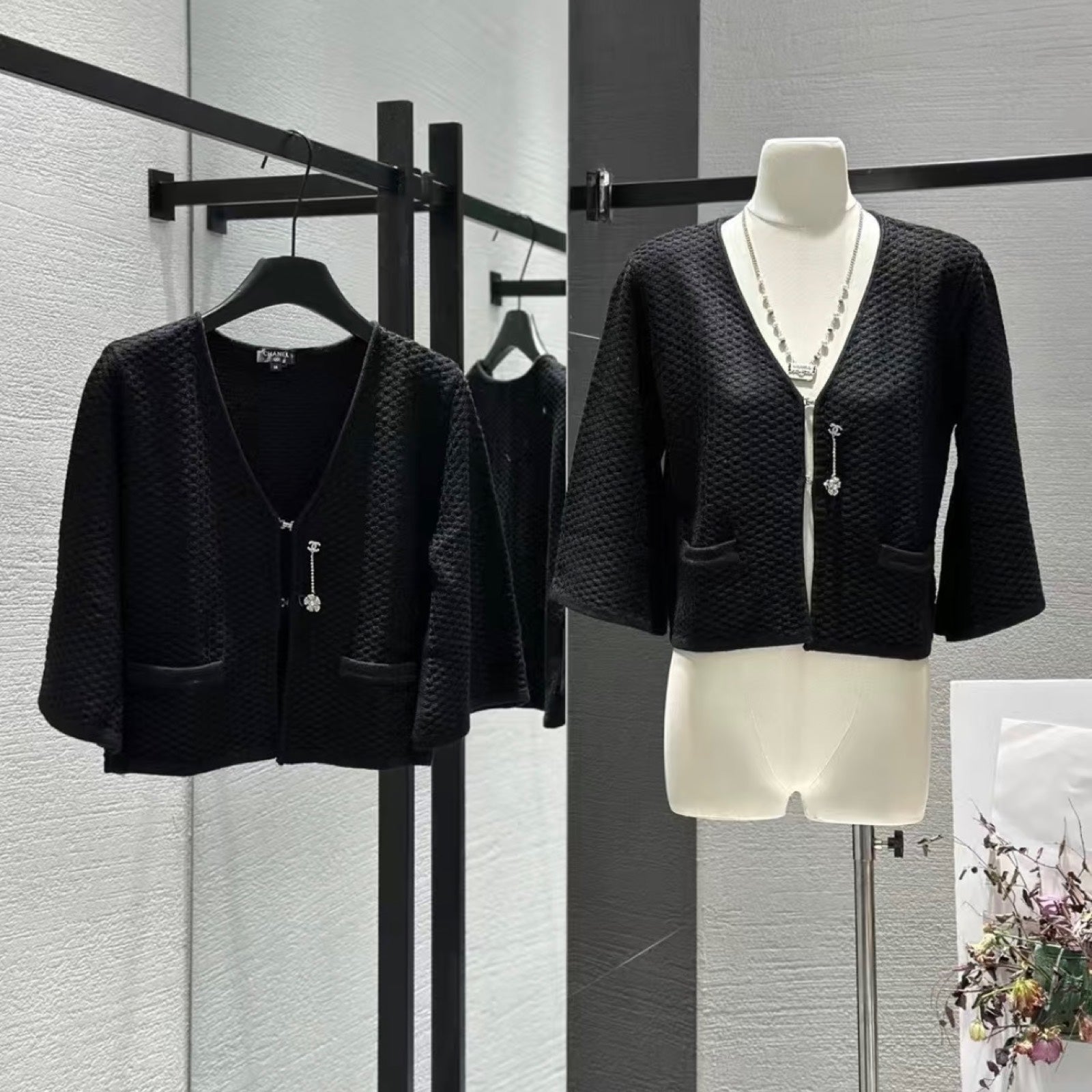Chanel 25P Cape Cardigan in Black Viscose and Cashmere Sz 36 Handbag