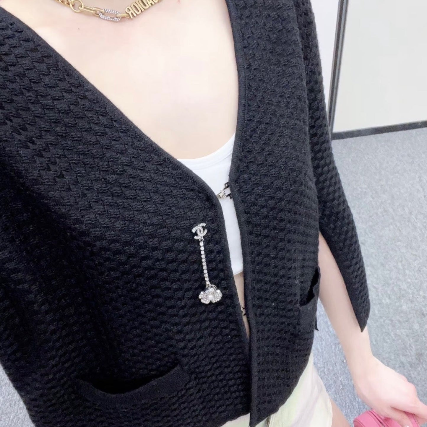 Chanel 25P Cape Cardigan In Black Viscose And Cashmere Sz 36 Bag