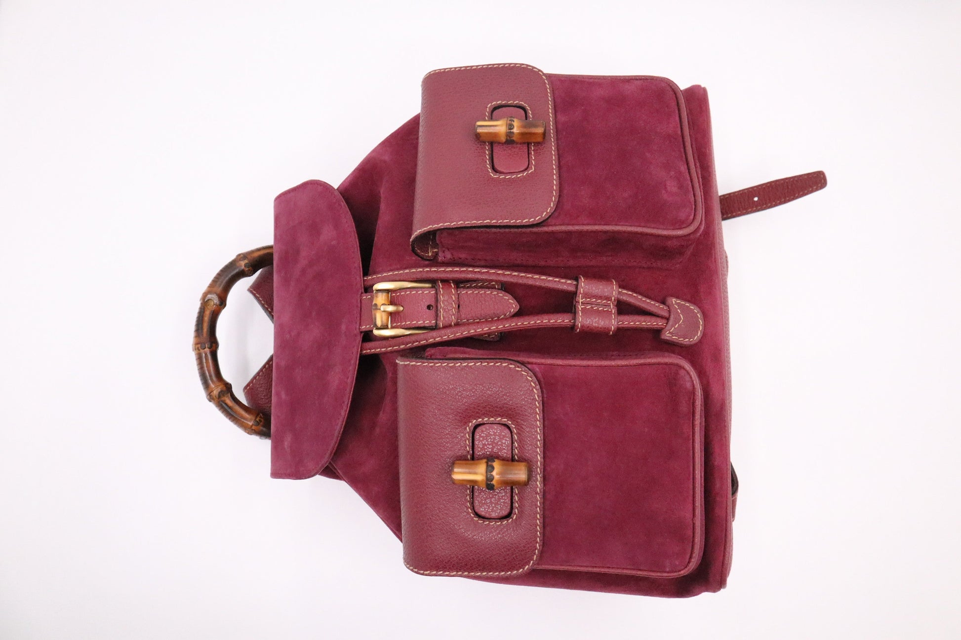 Gucci Bamboo Backpack In Purple Suede