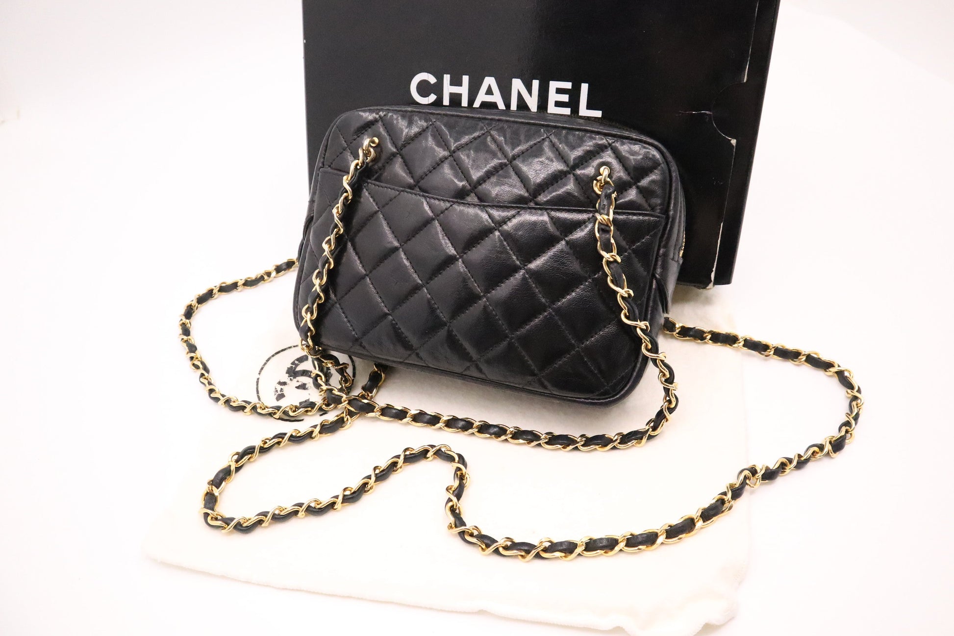 Chanel Camera Mattelasse Lambskin Black Leather Crossbody Bag