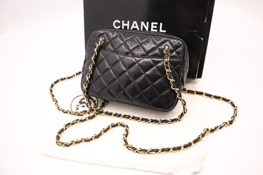 Chanel Camera Mattelasse Lambskin Black Leather Crossbody Bag