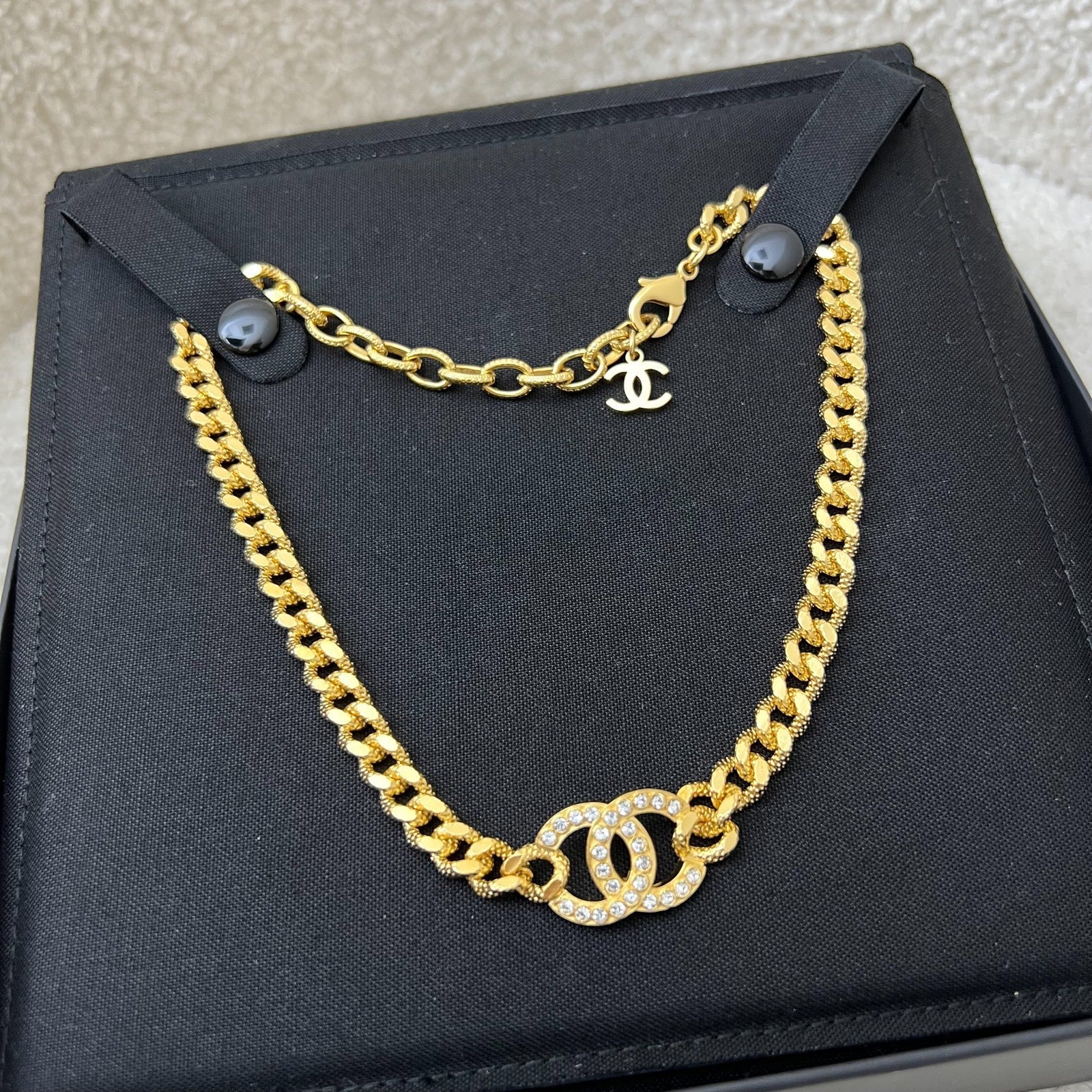 Chanel Classic Choker With Crystal Studded Cc Logo In Ghw ( ) Bag