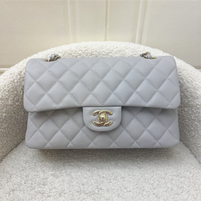 Chanel Small Classic Flap Cf In 21A Dove Grey Caviar And Lghw Bag