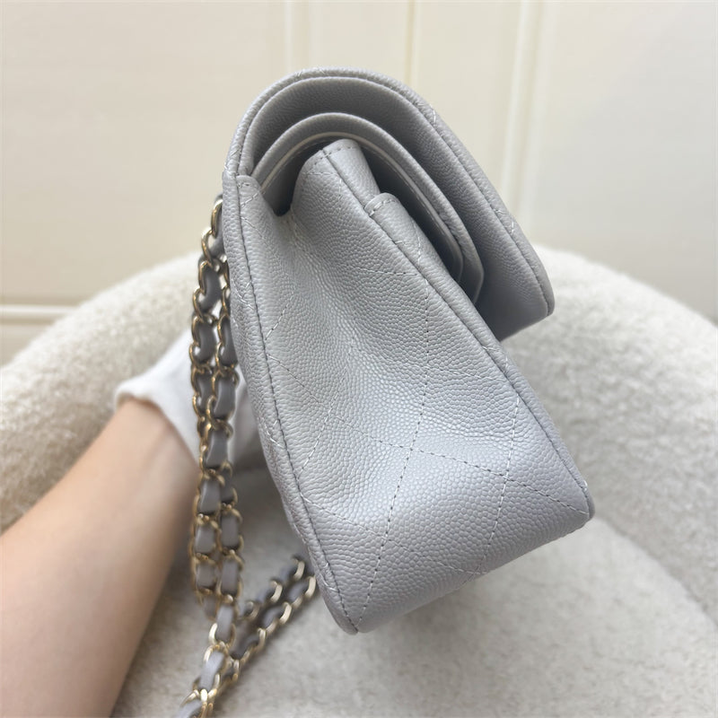 Chanel Small Classic Flap CF in 21A Dove Grey Caviar and LGHW