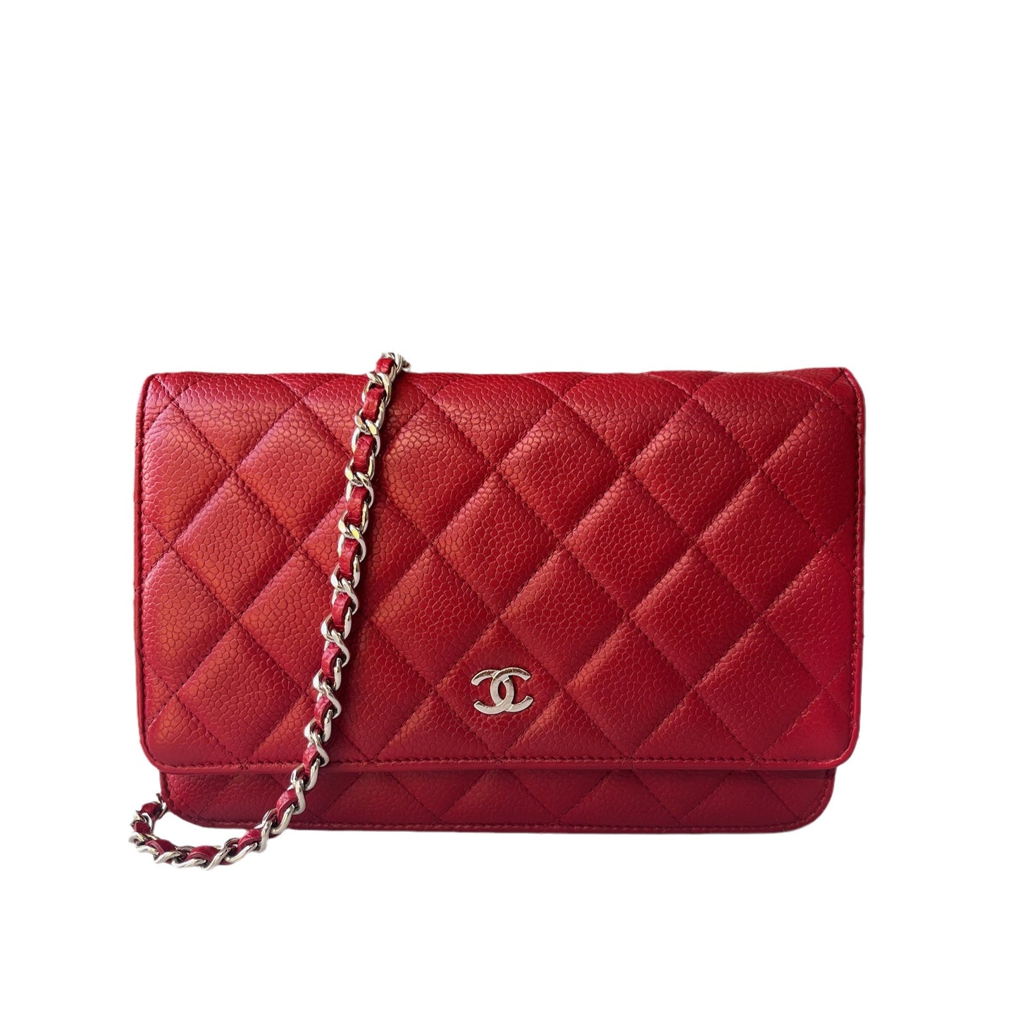 Chanel on Classic Flap Caviar Red Leather Wallet Case Leather 1