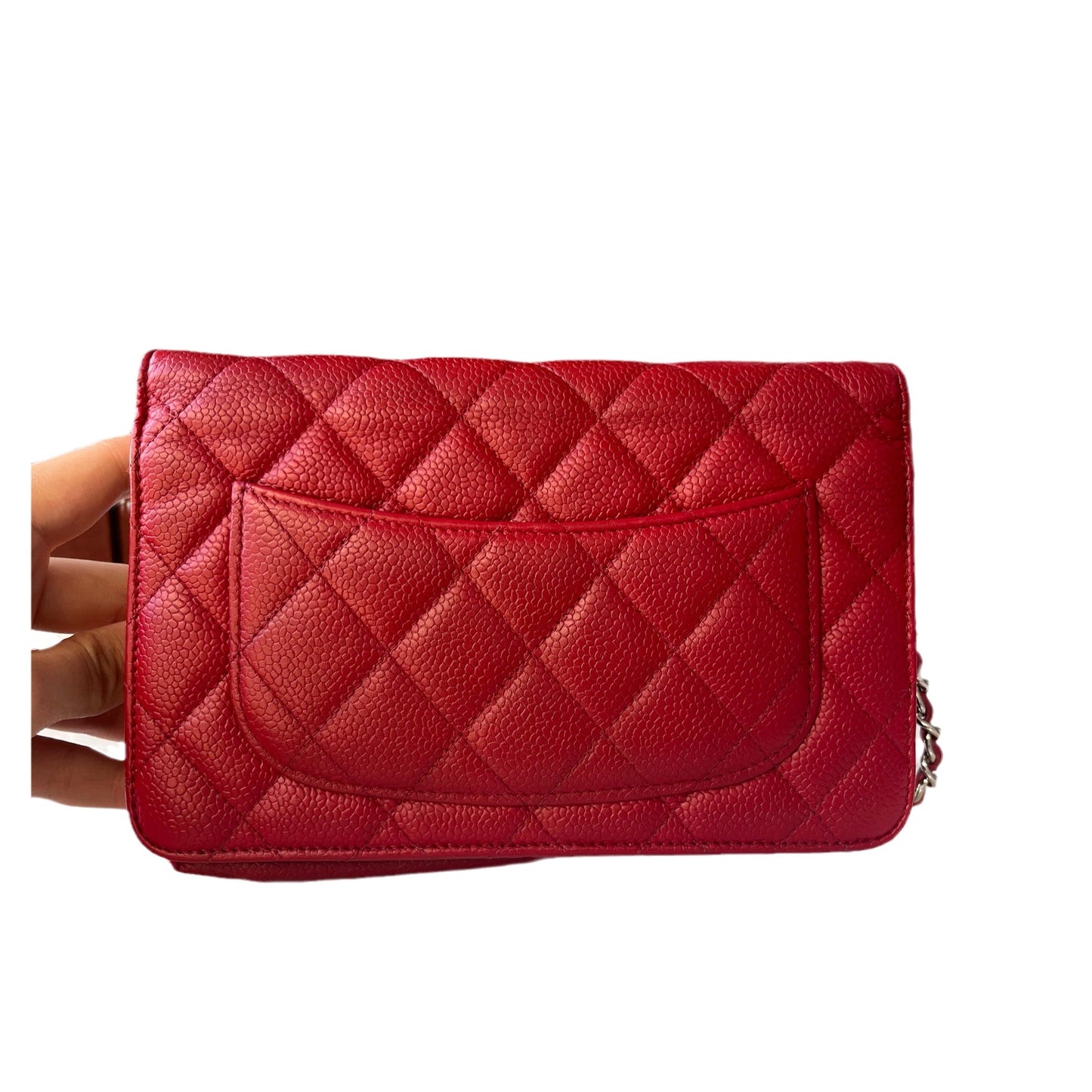 Chanel on Classic Flap Caviar Red Leather Wallet Case Leather 1