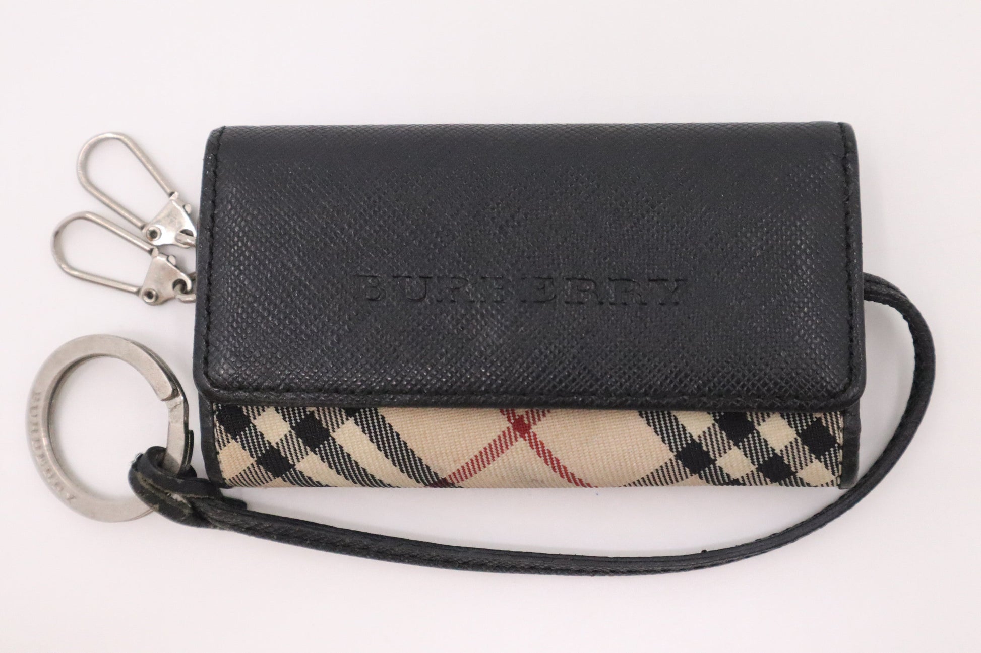 Burberry Key Case In Check And Handbag Leather Canvas Black Travel Bag