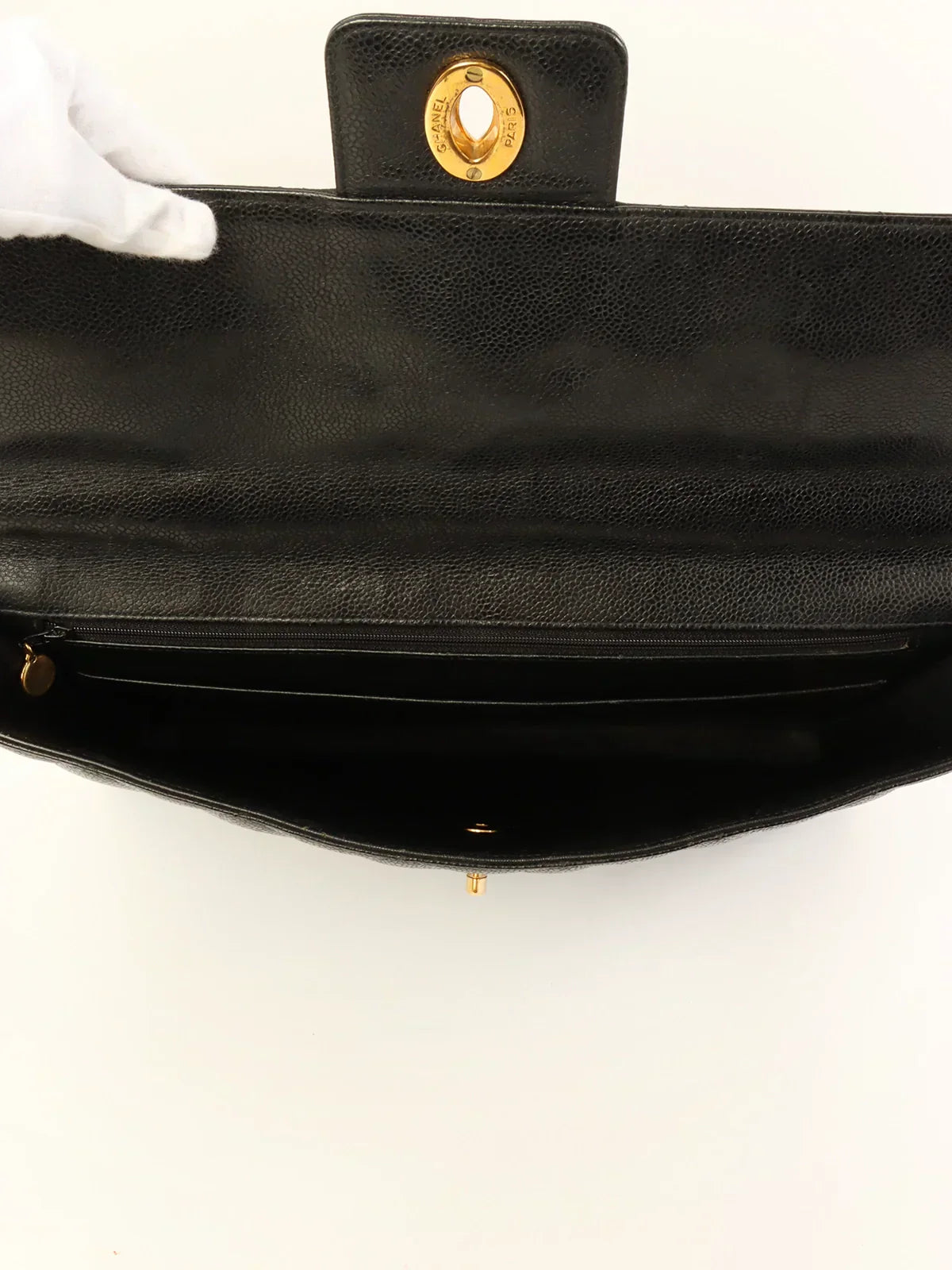 CHANEL Caviar Skin Turn-Lock Briefcase Black