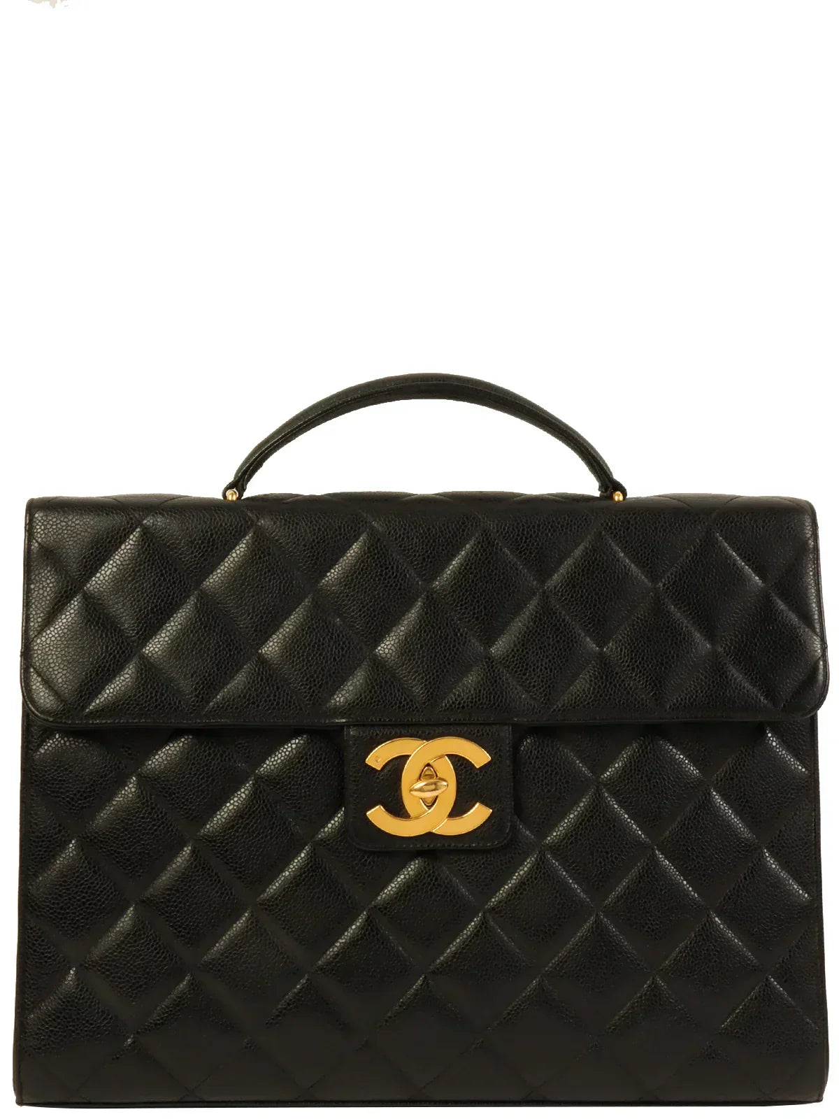 CHANEL Caviar Skin Turn-Lock Briefcase Black