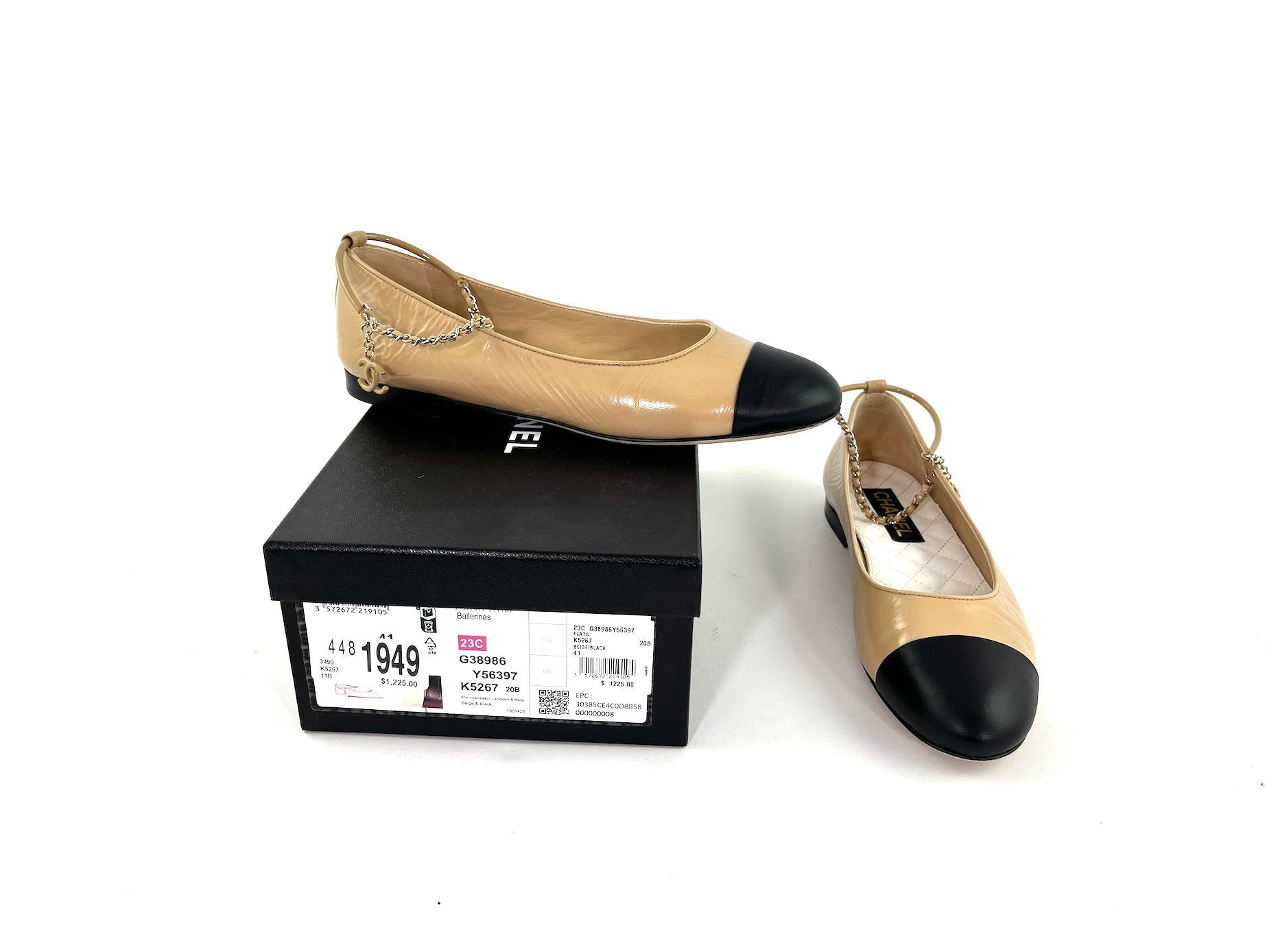 Chanel 23C Bi Color CC Black Beige Ballet Flats 41 10.5 for Women