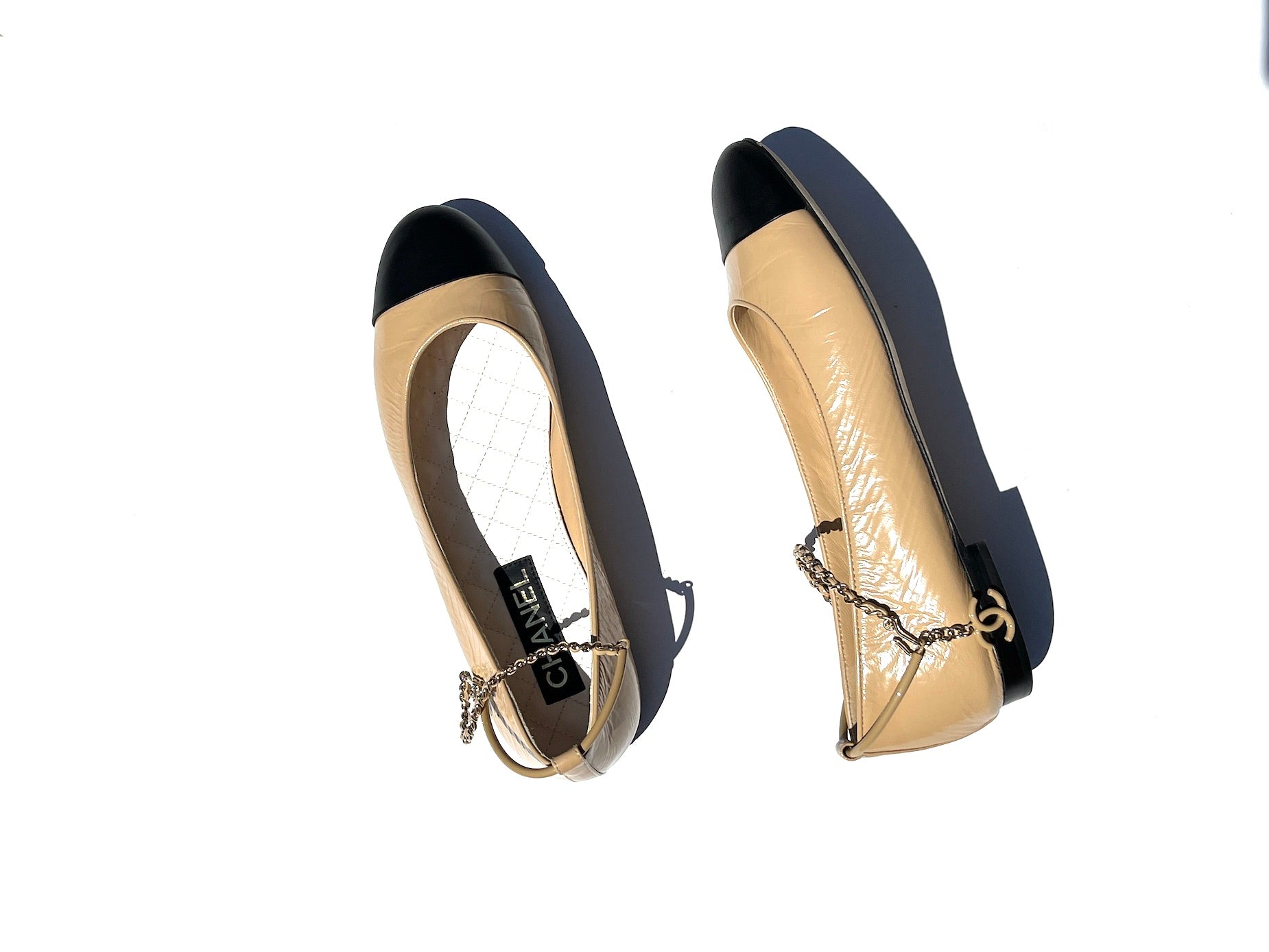 Chanel 23C Bi Color CC Black Beige Ballet Flats 41 10.5 for Women