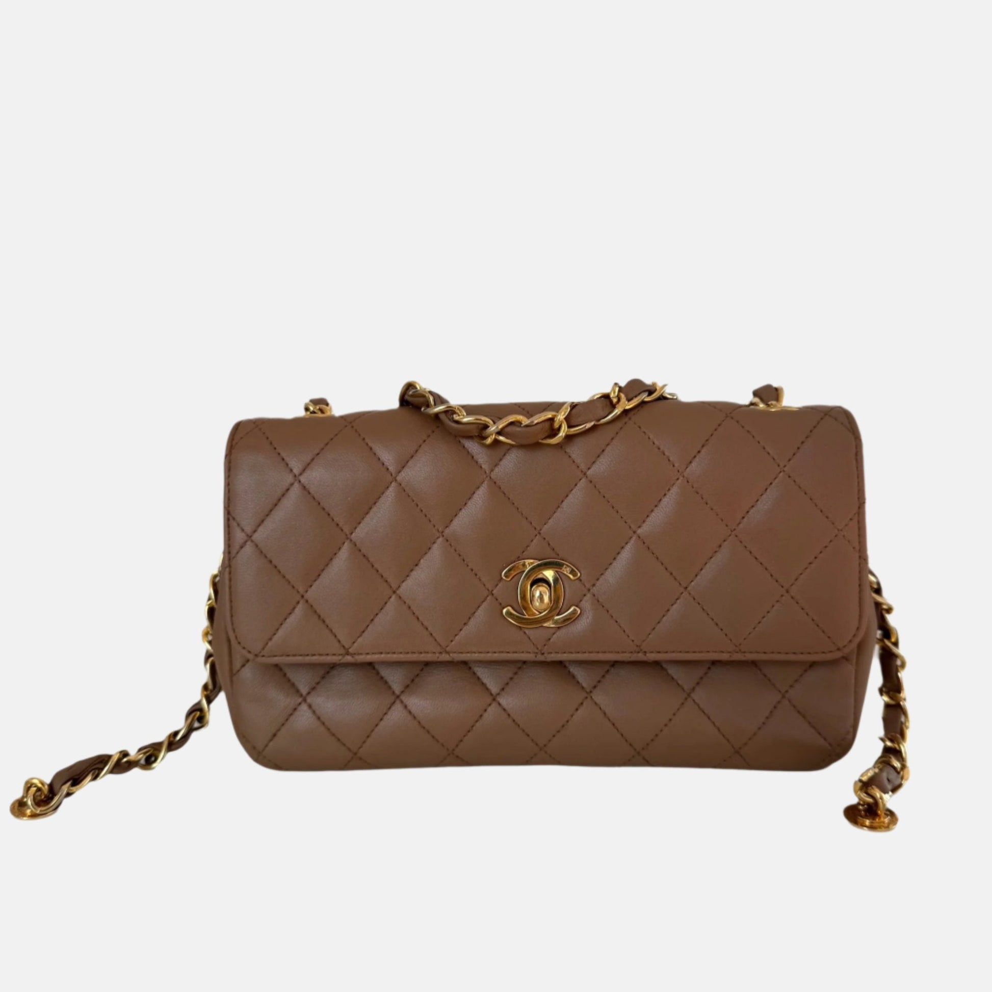 Chanel Classic Flap Lambskin Adjustable -tone Gold Beige Leather Mini Bag