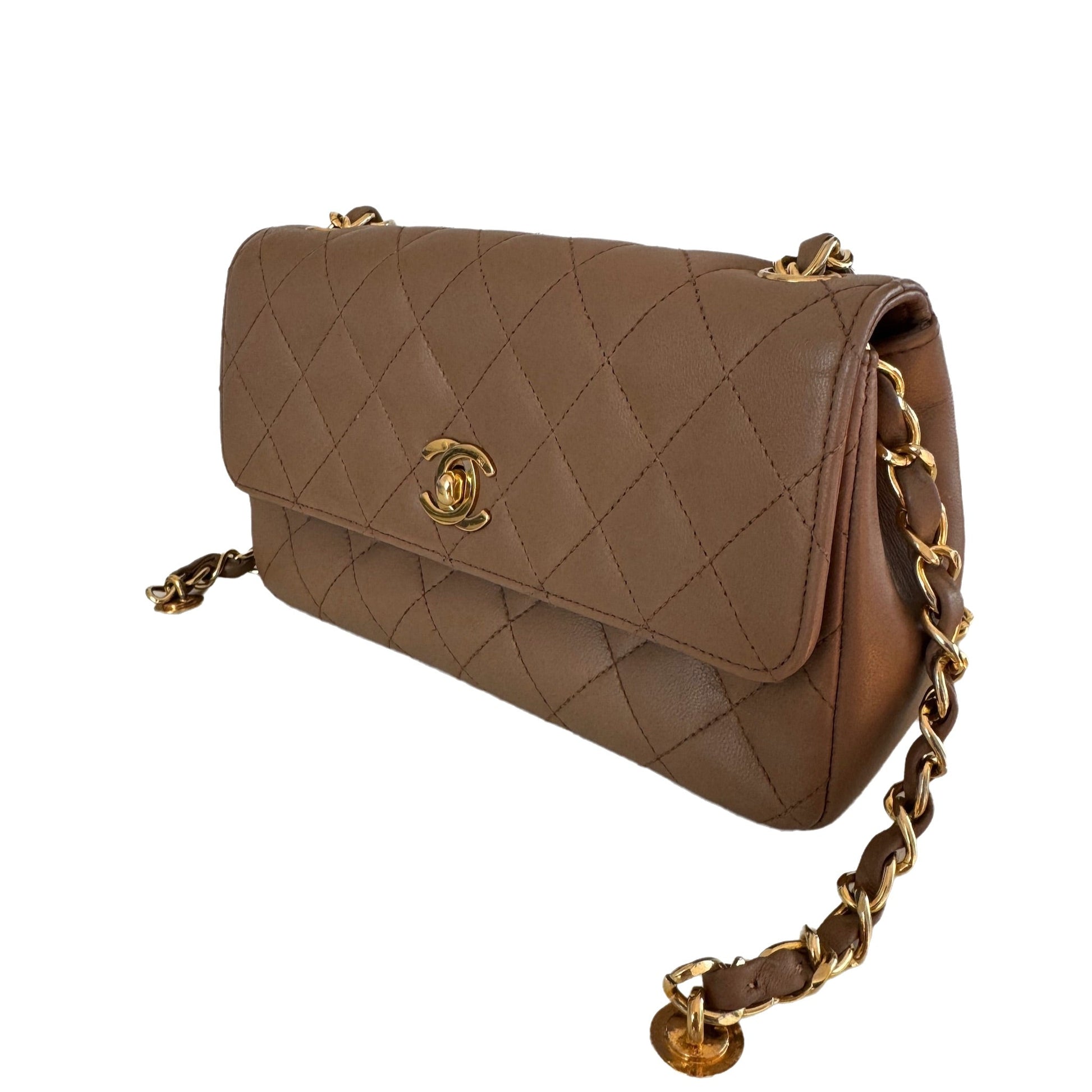Chanel Classic Flap Lambskin Adjustable -tone Gold Beige Leather Mini Bag