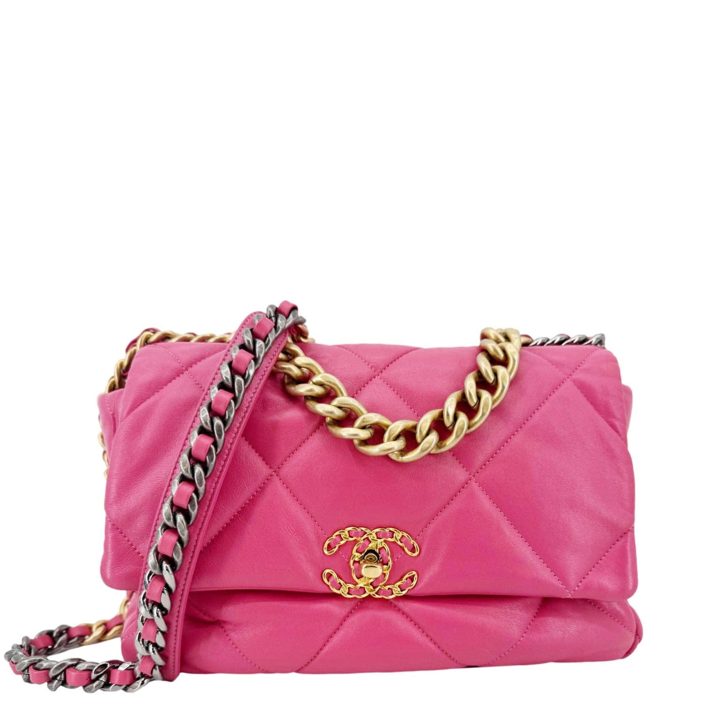 Chanel 19 Flap Quilted Leather Lambskin Pink Travel Bag Bag Pink