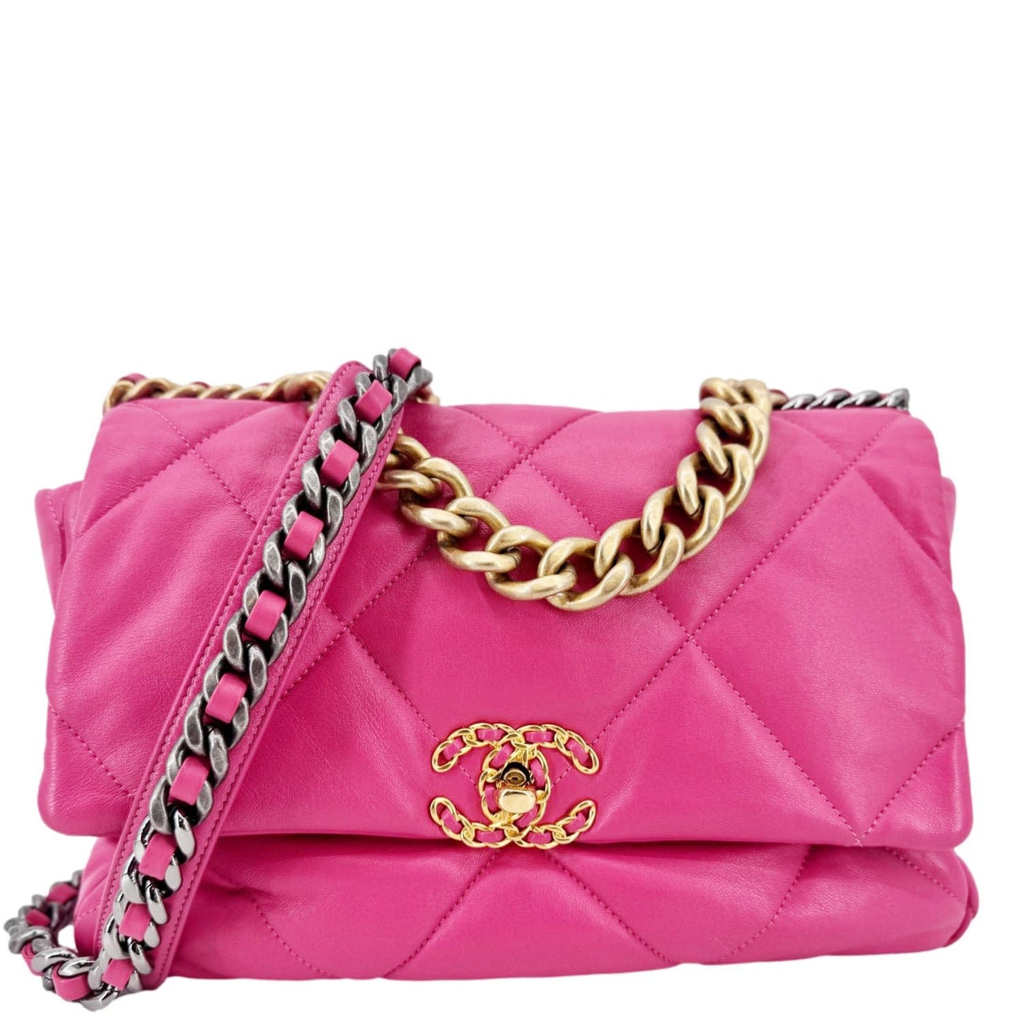 Chanel 19 Flap Quilted Leather Lambskin Pink Travel Bag Bag Pink