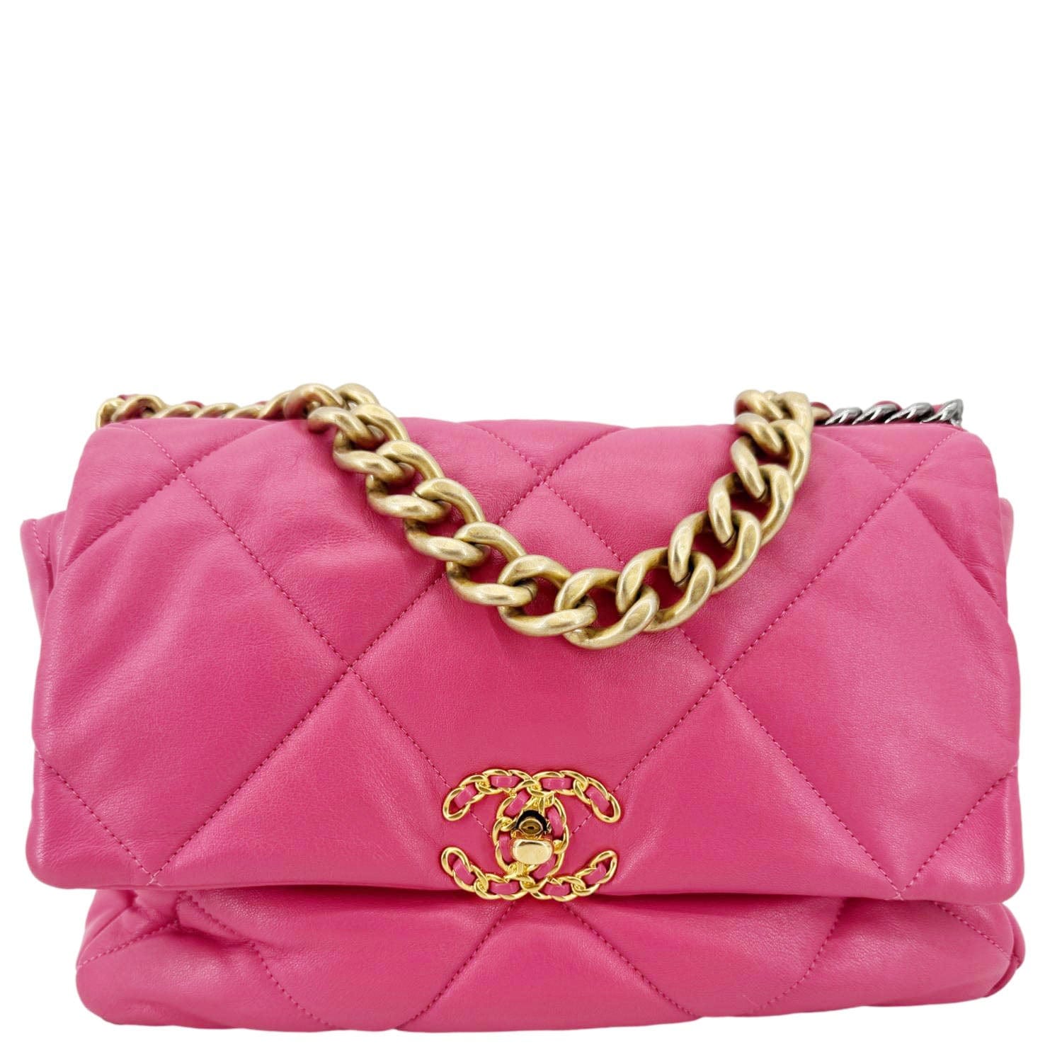 Chanel 19 Flap Quilted Leather Lambskin Pink Travel Bag Bag Pink