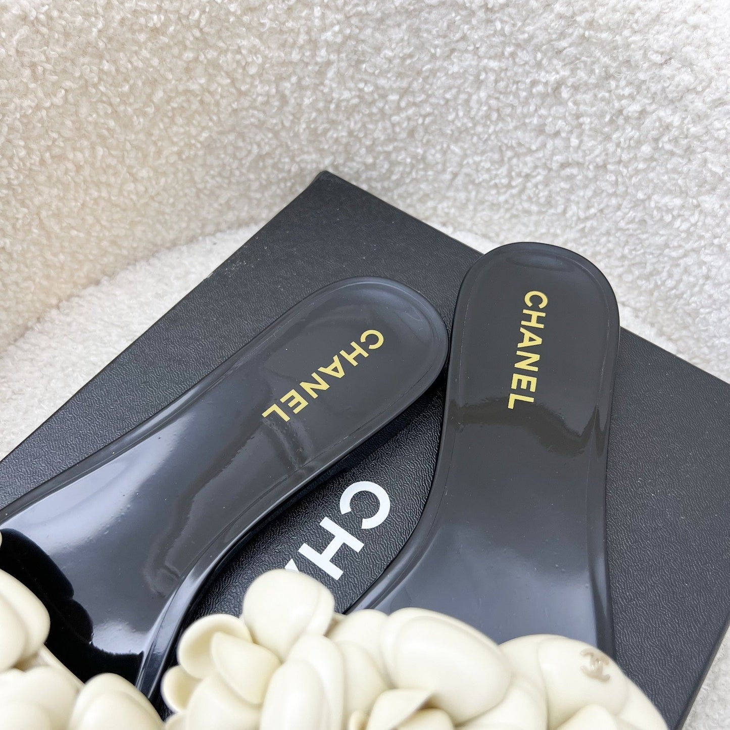 Chanel Camellia Flower Rubber Sandals Size 37 for Women