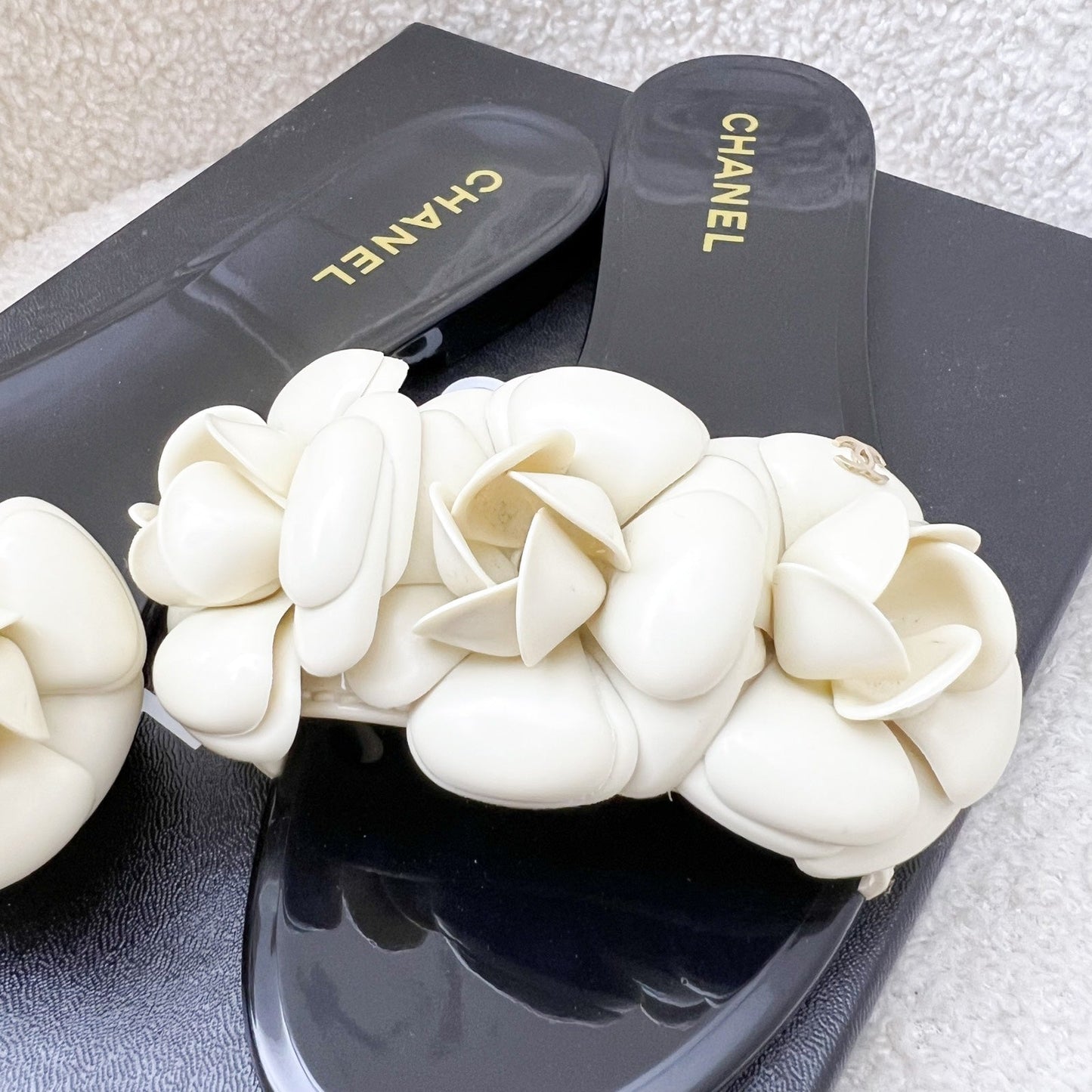 Chanel Camellia Flower Rubber Sandals Size 37 for Women