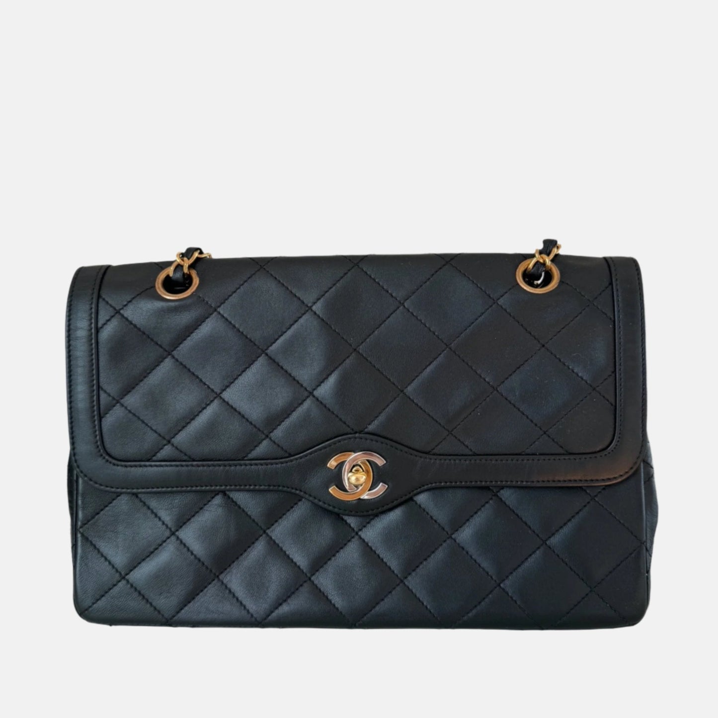 Chanel Paris Limited Lambskin Bi-color Hardware Black Leather Handbag