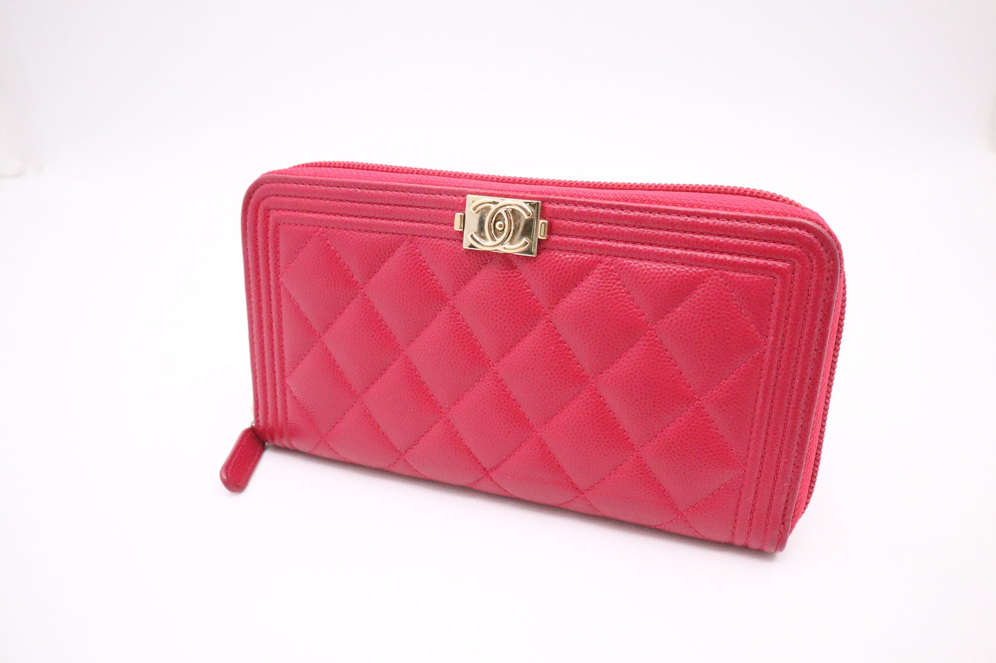 Chanel Boy Long Zippy Caviar Pink Leather Handbag