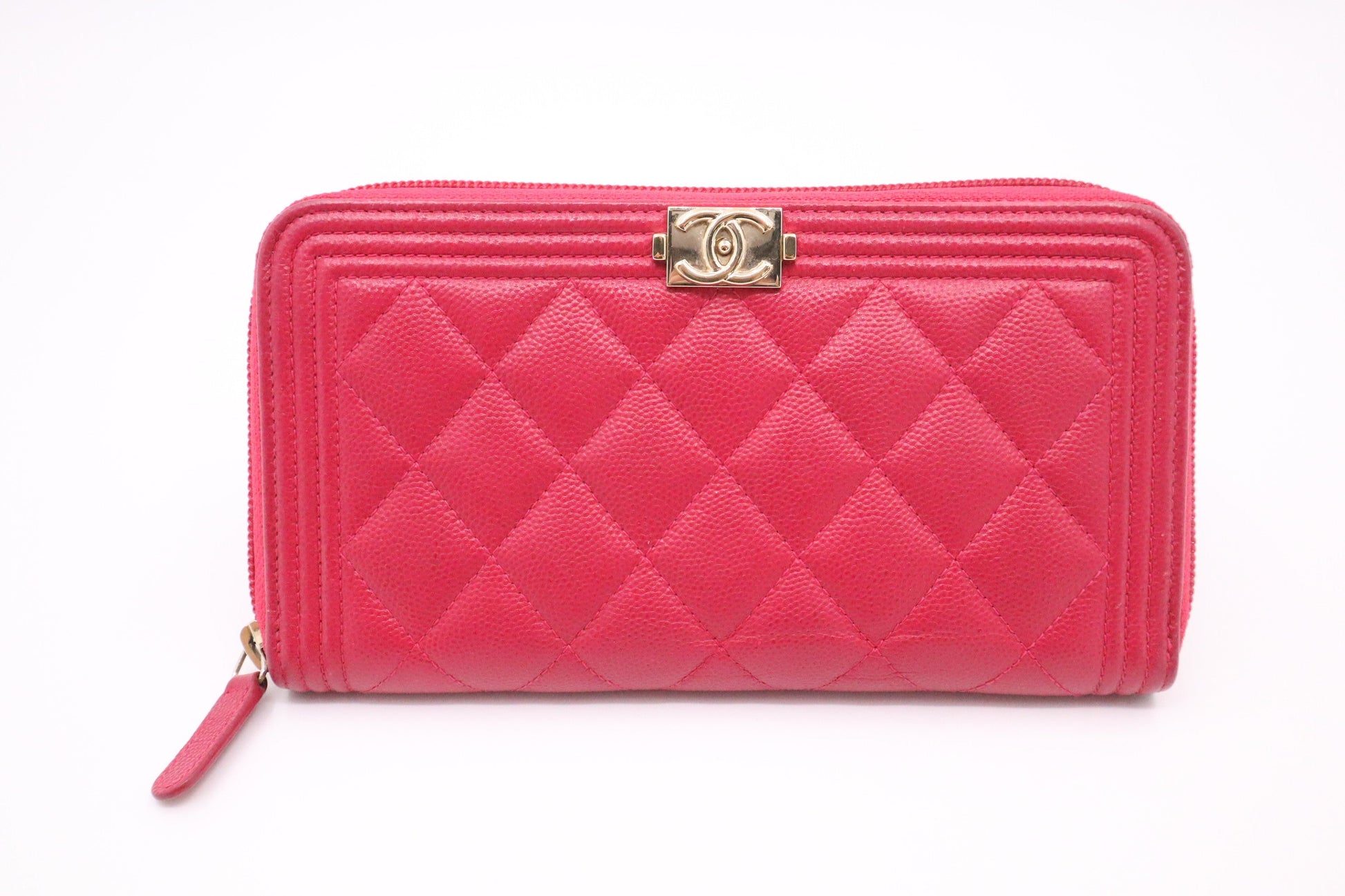 Chanel Boy Long Zippy Caviar Pink Leather Handbag