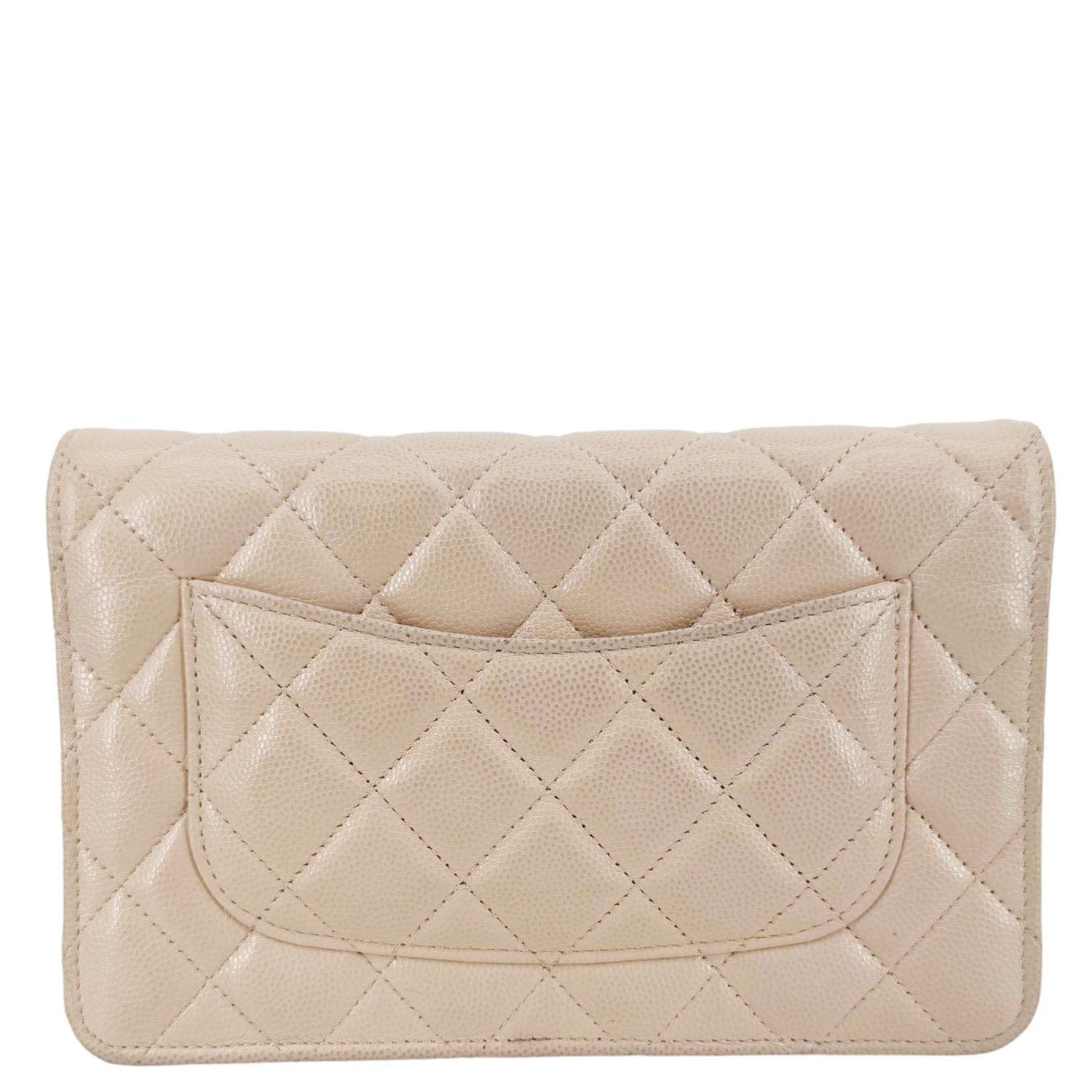 Chanel CC Pearl Caviar Quilted WOC Leather White Travel Bag