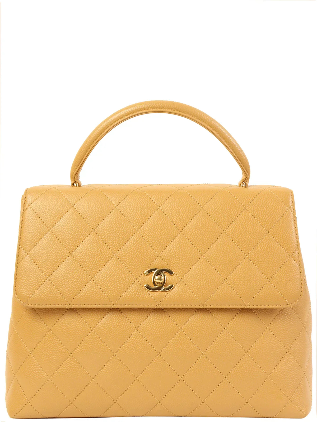 Chanel Around  Made Caviar Skin Turn-Lock Top Handle Bag Beige