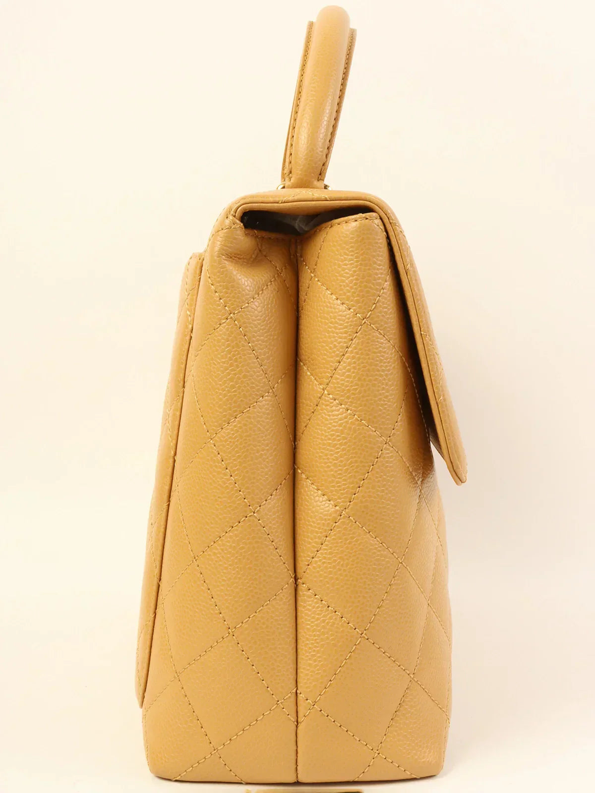 Chanel Around  Made Caviar Skin Turn-Lock Top Handle Bag Beige