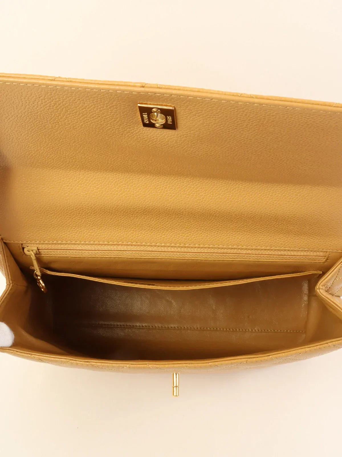 Chanel Around  Made Caviar Skin Turn-Lock Top Handle Bag Beige