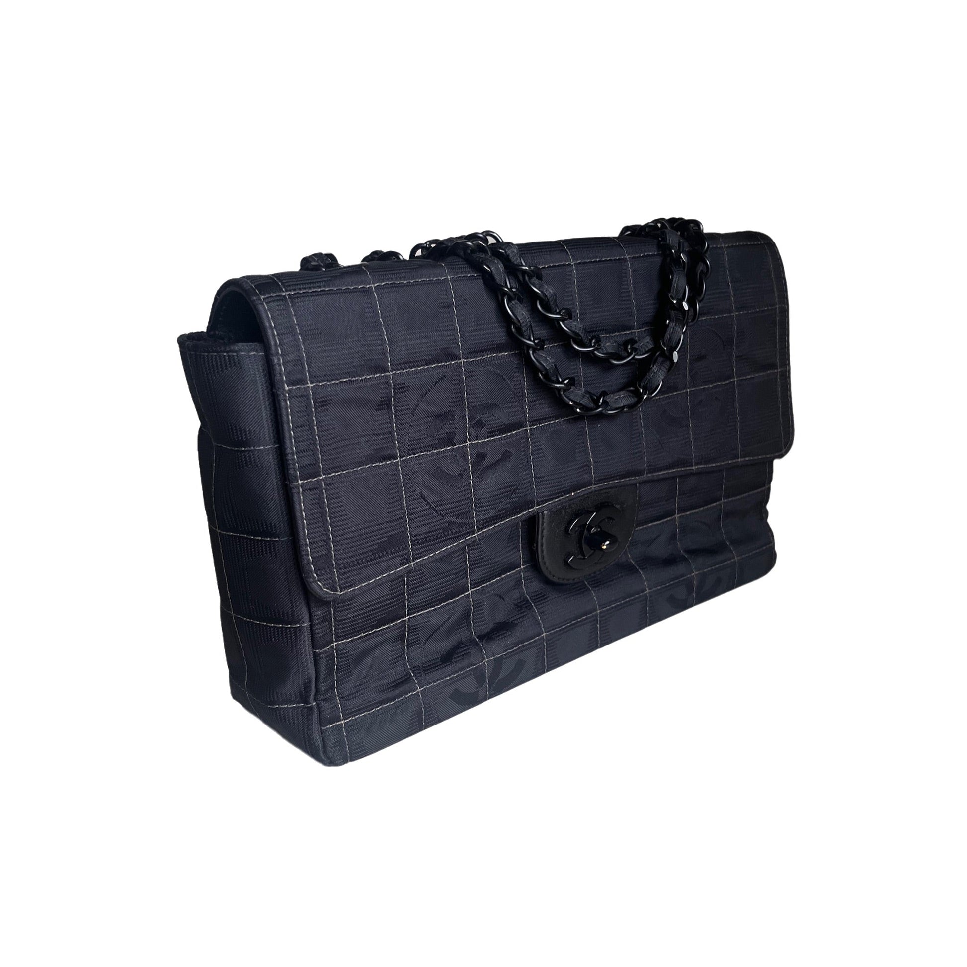 Chanel So Classic Flap Ice Cube Chocolate Black Canvas Shoulder Bag