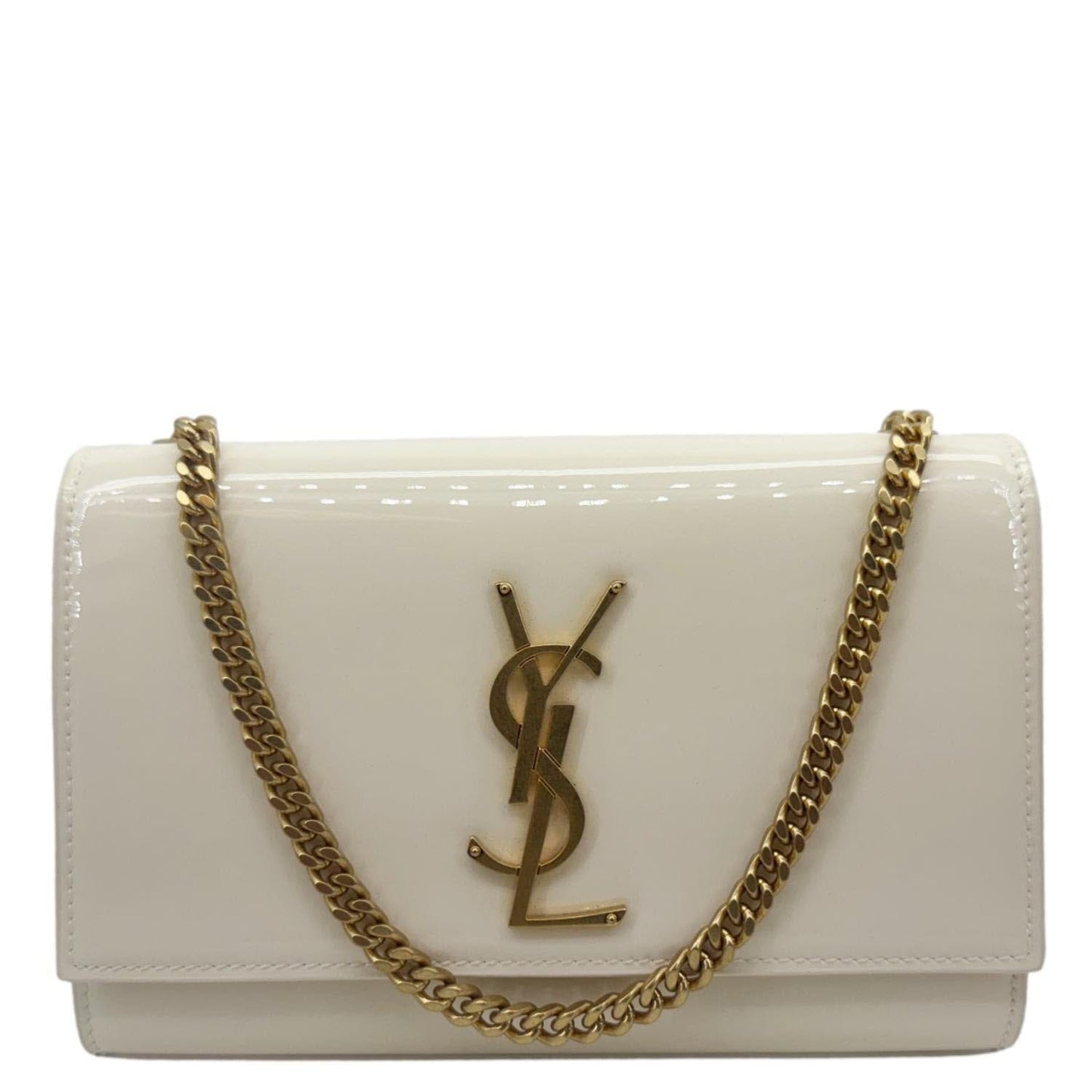 YSL Saint Laurent Yves Kate Crossbody Bag Off Leather Patent White