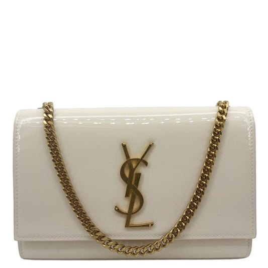 YSL Saint Laurent Yves Kate Crossbody Bag Off Leather Patent White