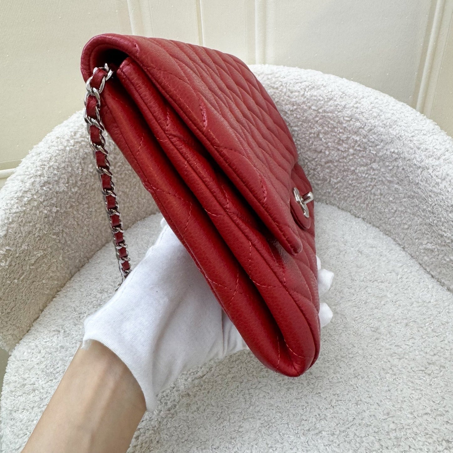 Chanel Timeless Clutch with Chain in Red Caviar and Shw