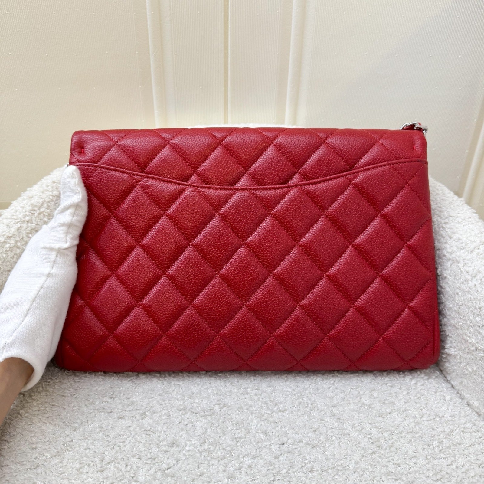 Chanel Timeless Clutch With Chain In Red Caviar And Shw