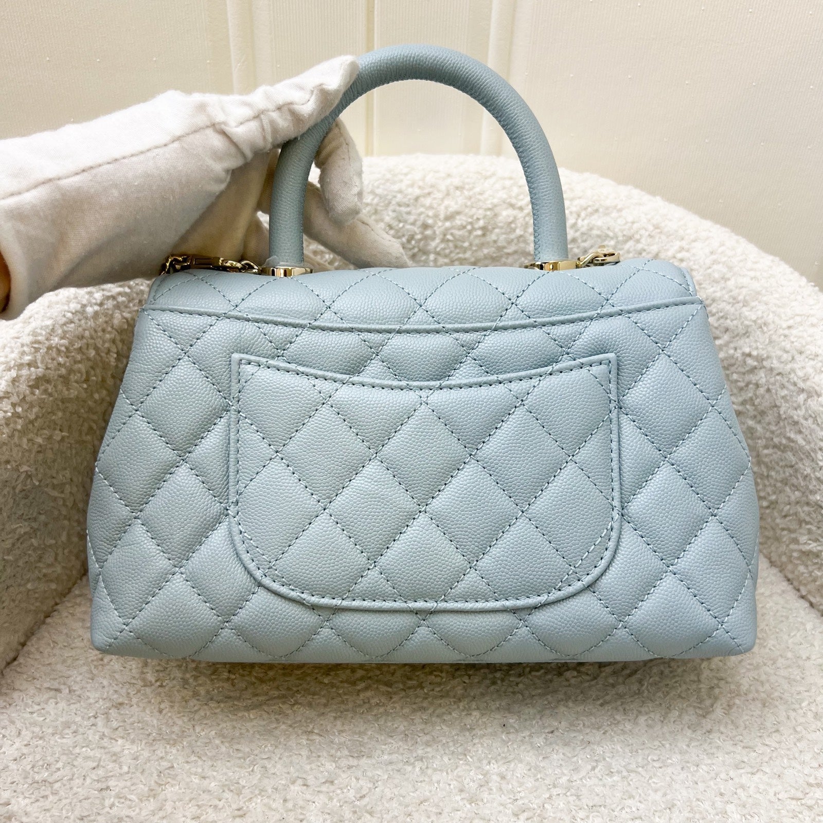 Chanel Small (24CM) Coco Handle in 22P Robin Egg Blue Caviar and Lghw ( ) Handbag