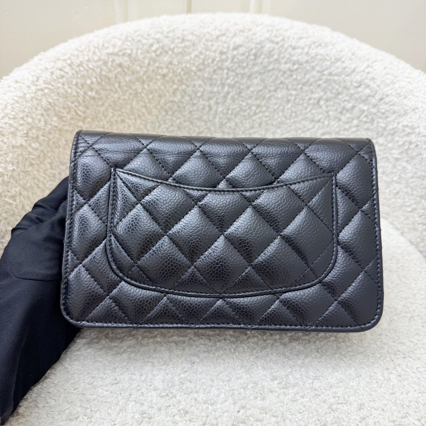 Chanel Classic Wallet On Chain WOC In Black Caviar And Shw