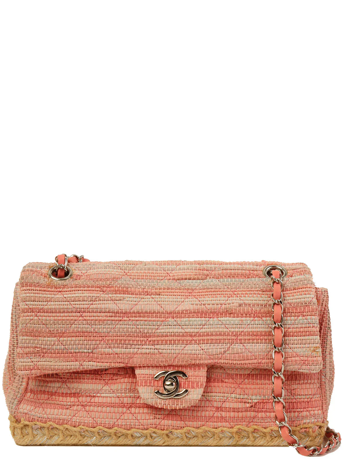 Chanel Around  Made Linen Leather Combination Turn-Lock Chain Bag Pink/Beige