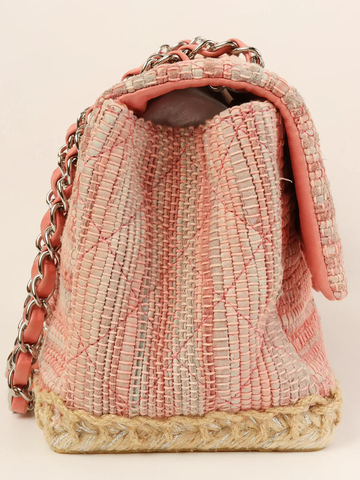 Chanel Around  Made Linen Leather Combination Turn-Lock Chain Bag Pink/Beige