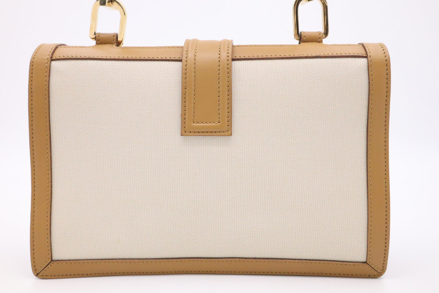 Gucci Cream Canvas Tan Leather Shoulder Bag