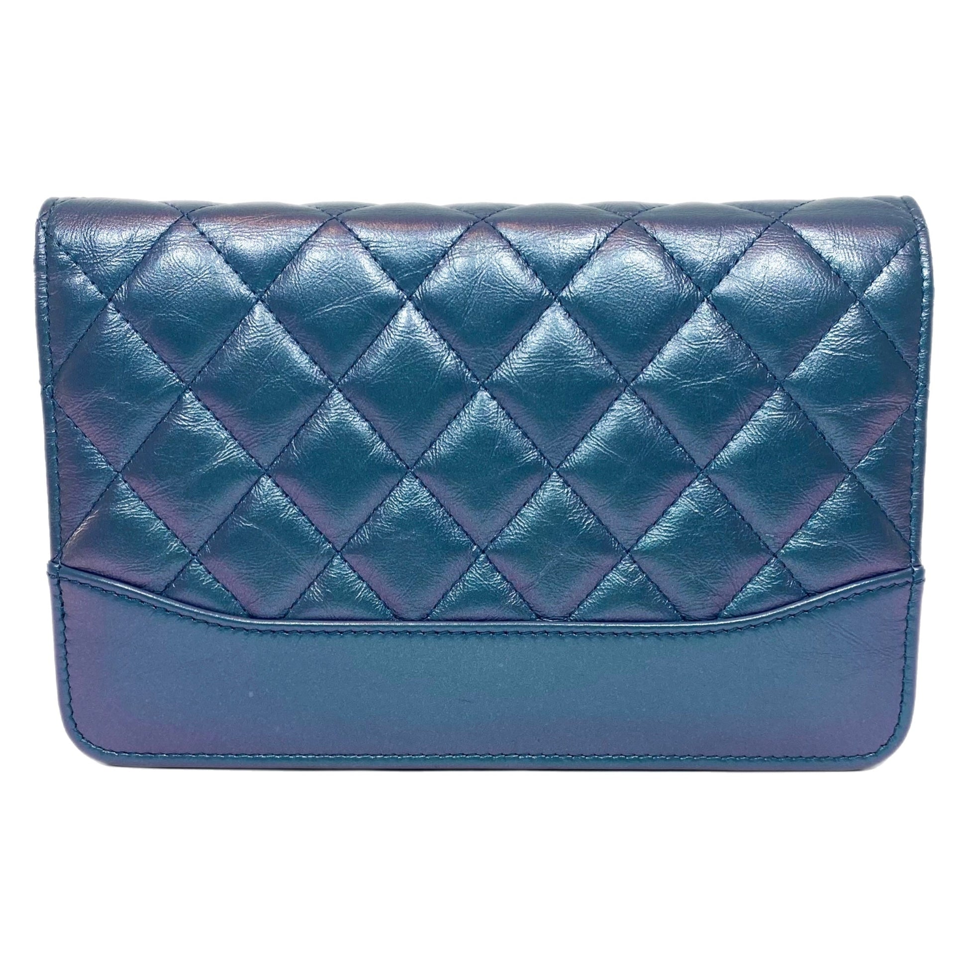 Chanel Iridescent Blue Quilted Calfskin Wallet On Chain