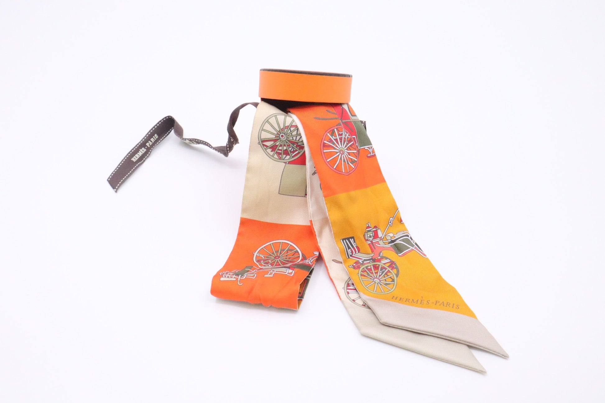 Hermes "Les Voitures Exquises" Twilly In Orange & Cream Travel Bag