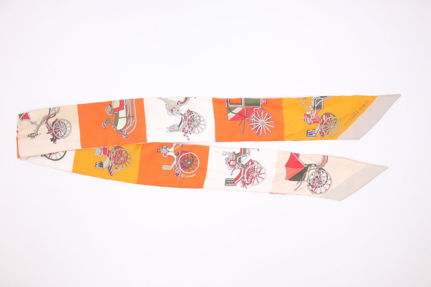 Hermes "Les Voitures Exquises" Twilly In Orange & Cream Travel Bag