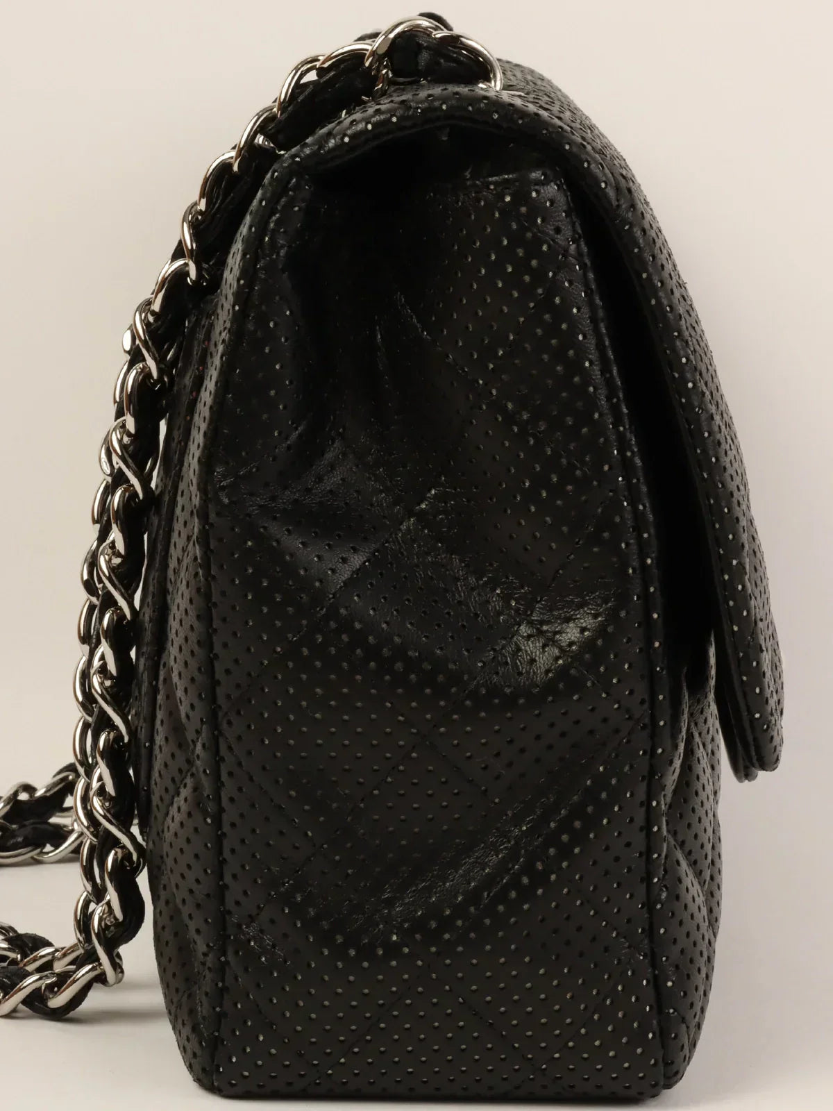 Chanel Around  Punching Leather Turn-Lock Chain Shoulder Bag Black