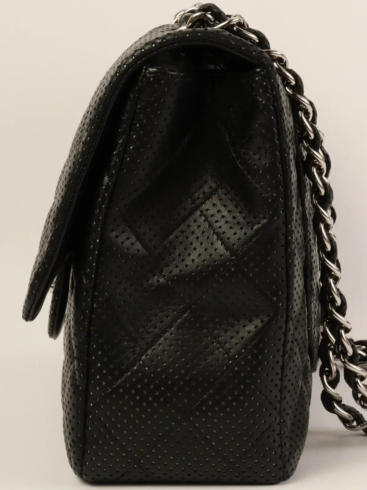 Chanel Around  Punching Leather Turn-Lock Chain Shoulder Bag Black