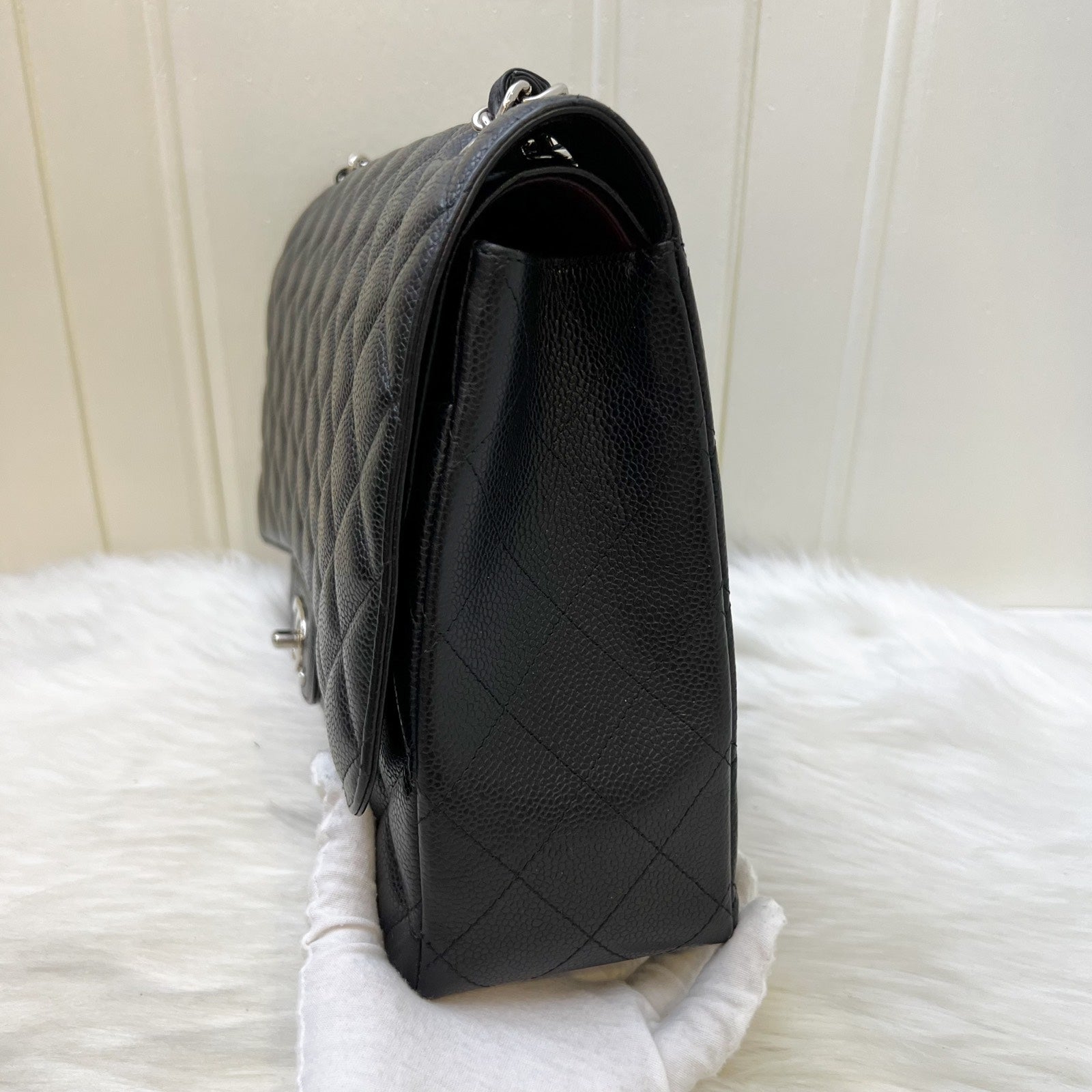 Chanel Maxi Classic Flap Df In Black Caviar And Shw Bag