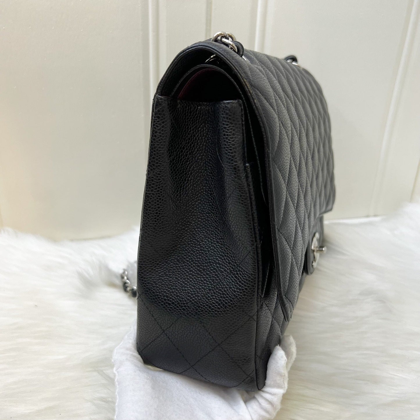 Chanel Maxi Classic Flap Df in Black Caviar and Shw Handbag
