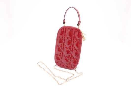 Dior Call In Phone Bag In Cannage Patent Leather Red Travel Bag
