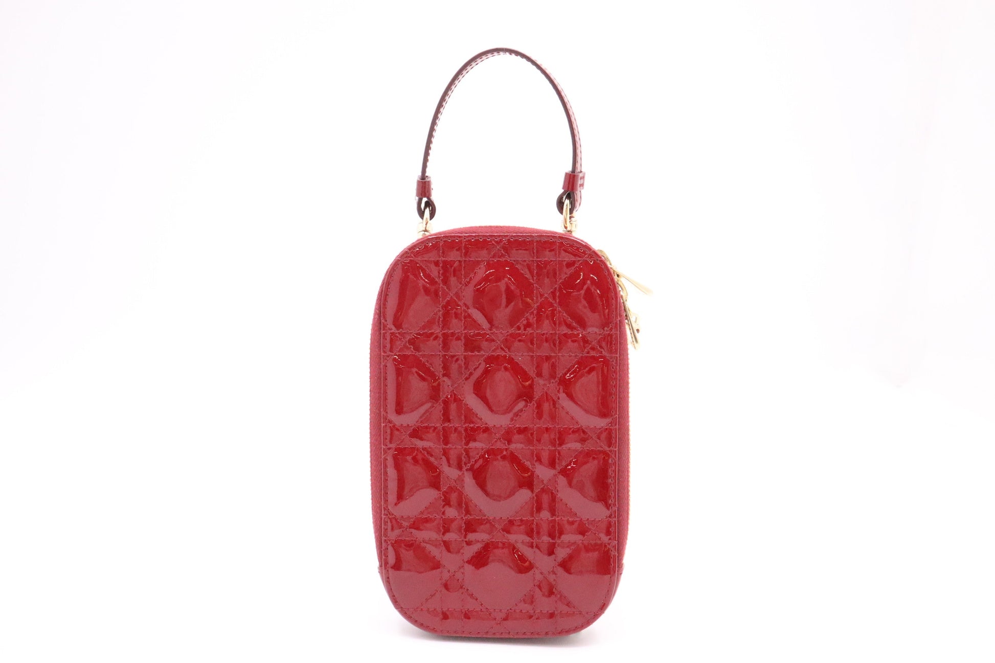 Dior Call In Phone Bag In Cannage Patent Leather Red Travel Bag
