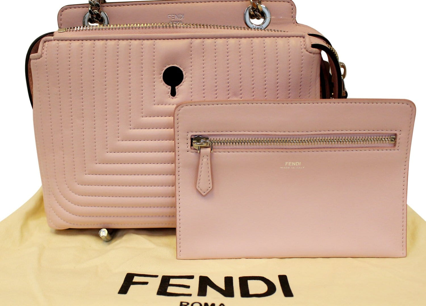 Fendi Dotcom Click Shoulder Bag Leather Lambskin Quilted